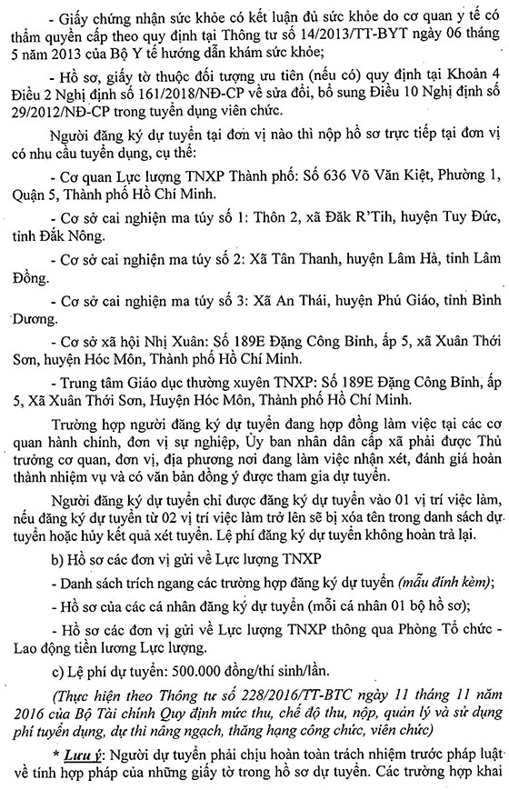 Lực lượng TNXP TP.HCM tuyển dụng viên chức đợt 1 năm 2020