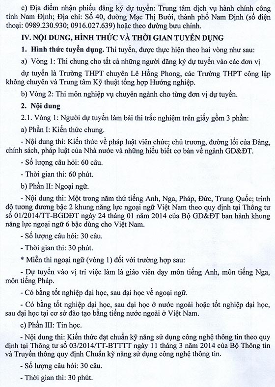 Sở Giáo dục và Đào tạo tỉnh Nam Định tuyển dụng giáo viên THPT và Trung tâm Kỹ thuật tổng hợp Hướng nghiệp năm 2020