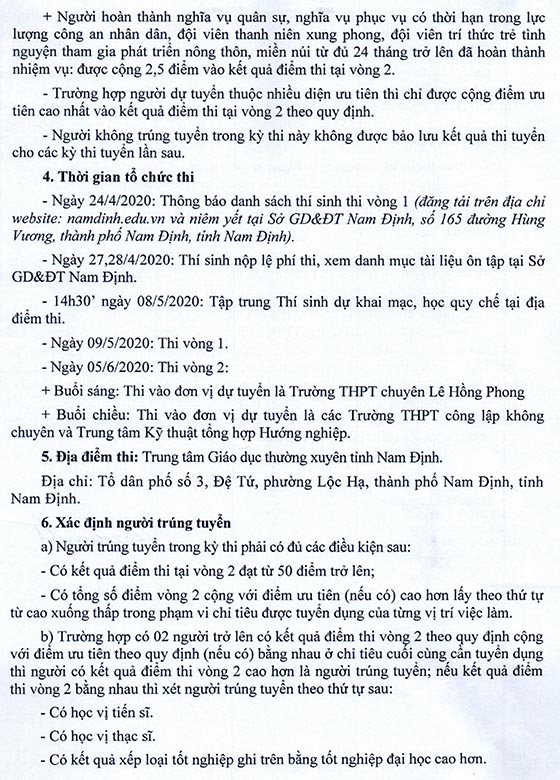 Sở Giáo dục và Đào tạo tỉnh Nam Định tuyển dụng giáo viên THPT và Trung tâm Kỹ thuật tổng hợp Hướng nghiệp năm 2020