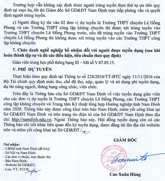 Sở Giáo dục và Đào tạo tỉnh Nam Định tuyển dụng giáo viên THPT và Trung tâm Kỹ thuật tổng hợp Hướng nghiệp năm 2020