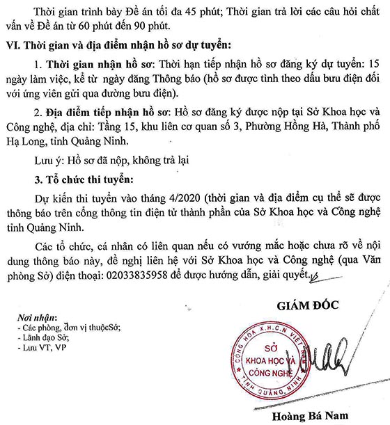 Sở KH&CN tỉnh Quảng Ninh thi tuyển chức danh Chi cục trưởng Chi cục Tiêu chuẩn đo lường chất lượng năm 2020