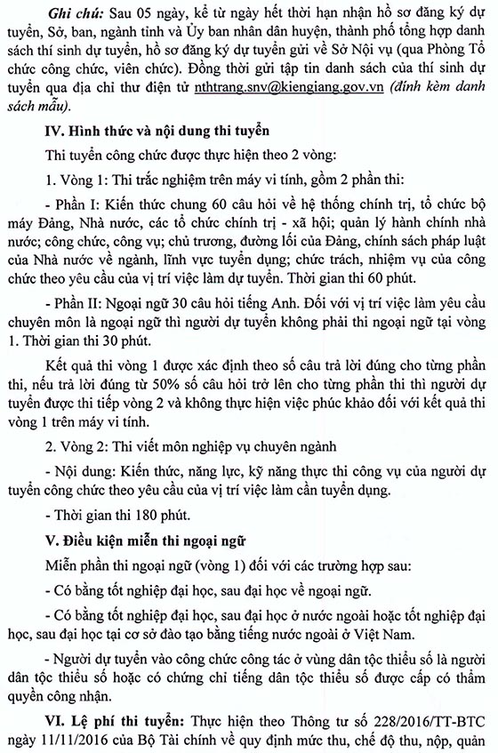 Sở Nội vụ tỉnh Kiên Giang tuyển dụng công chức năm 2020