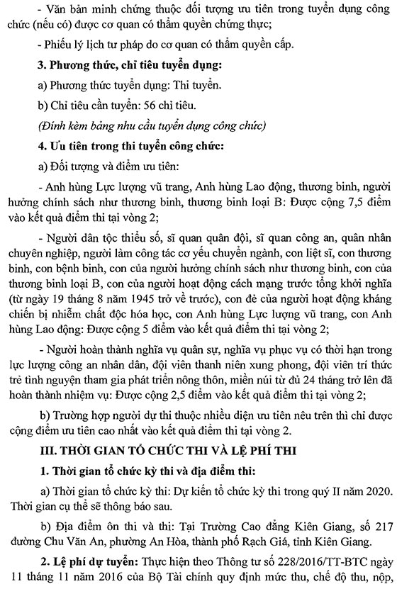 Sở Nội vụ tỉnh Kiên Giang tuyển dụng công chức năm 2020