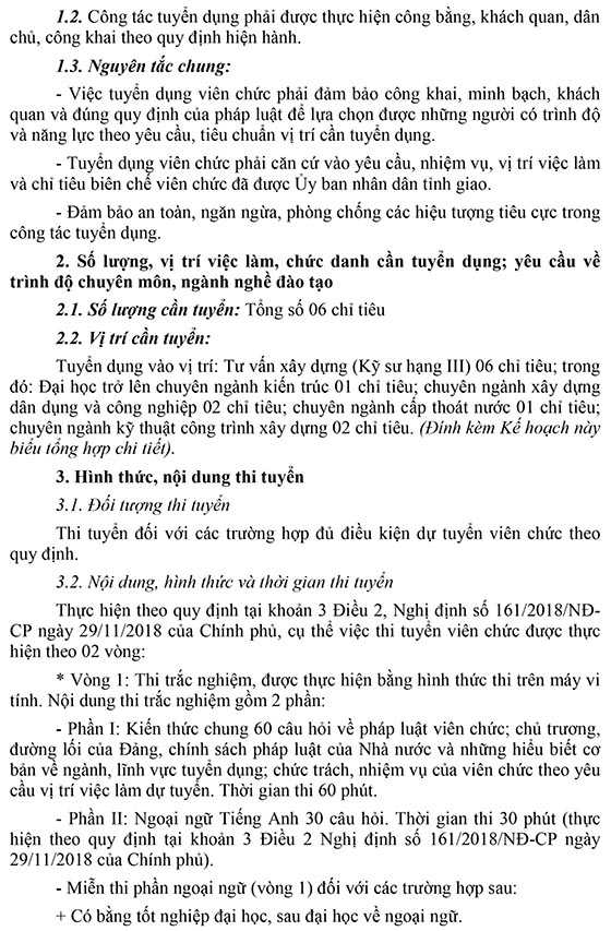 Sở Xây dựng tỉnh Tuyên Quang tuyển dụng viên chức năm 2019