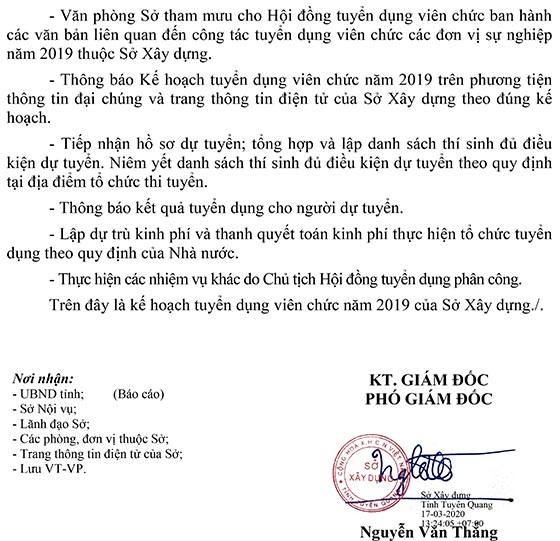 Sở Xây dựng tỉnh Tuyên Quang tuyển dụng viên chức năm 2019