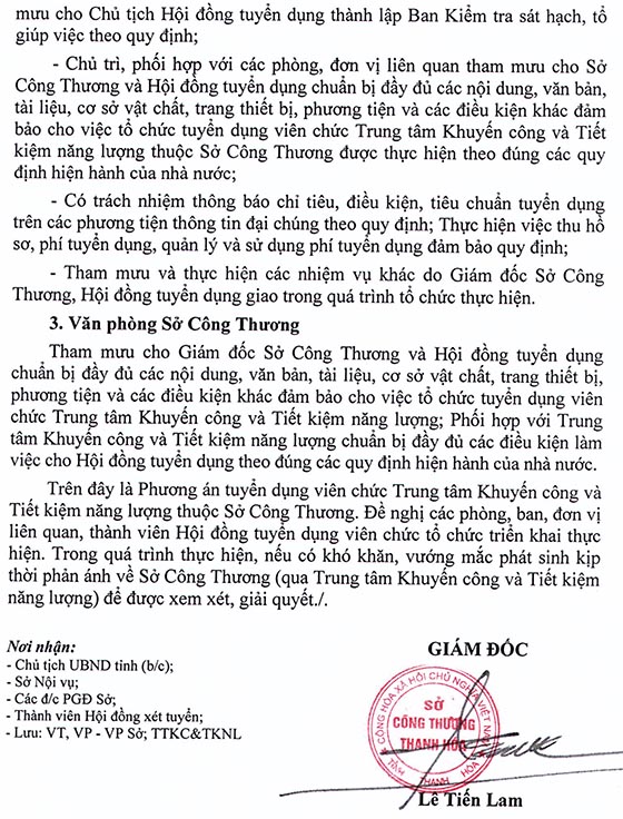 Trung tâm Khuyến công và Tiết kiệm năng lượng - Sở Công Thương tỉnh Thanh Hóa tuyển dụng viên chức năm 2020