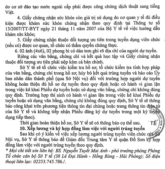 Trung tâm Y tế Quận Đồ Sơn, TP.Hải Phòng tuyển dụng viên chức năm 2020
