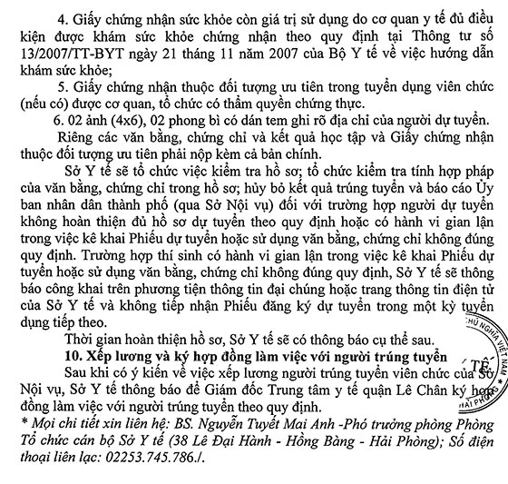 Trung tâm Y tế Quận Lê Chân, TP.Hải Phòng tuyển dụng viên chức năm 2020