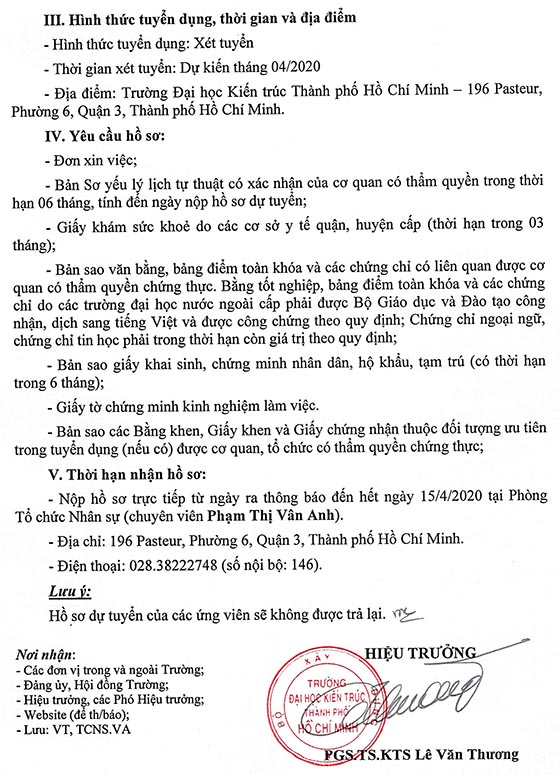 Trường Đại học Kiến trúc TP.HCM tuyển dụng nhân viên y tế năm 2020