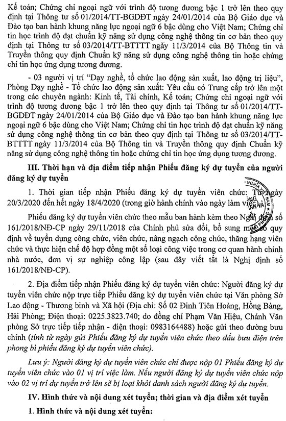 Trường Lao động xã hội Thanh Xuân, TP.Hải Phòng tuyển dụng viên chức năm 2020