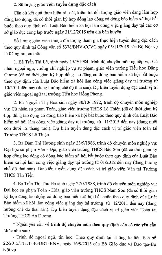 UBND huyện An Dương, TP.Hải Phòng tuyển dụng đặc cách giáo viên năm 2020