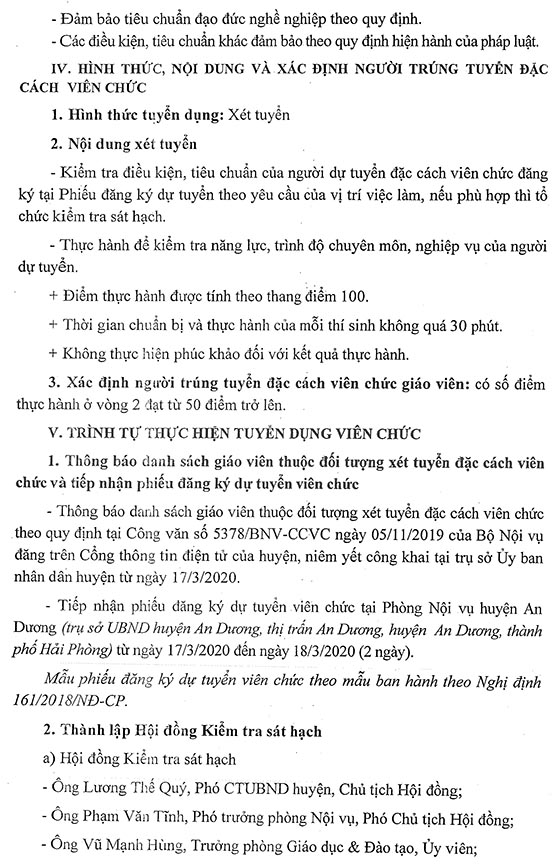 UBND huyện An Dương, TP.Hải Phòng tuyển dụng đặc cách giáo viên năm 2020