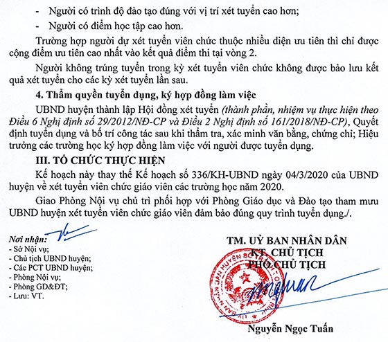 UBND huyện Bố Trạch, Quảng Bình tuyển dụng giáo viên năm 2020