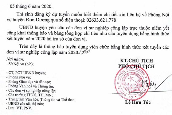 UBND huyện Đơn Dương, Lâm Đồng tuyển dụng viên chức sự nghiệp năm 2020