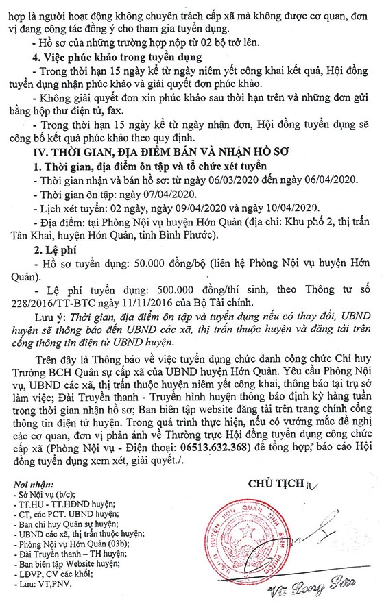 UBND huyện Hớn Quản, Bình Phước tuyển dụng công chức năm 2020