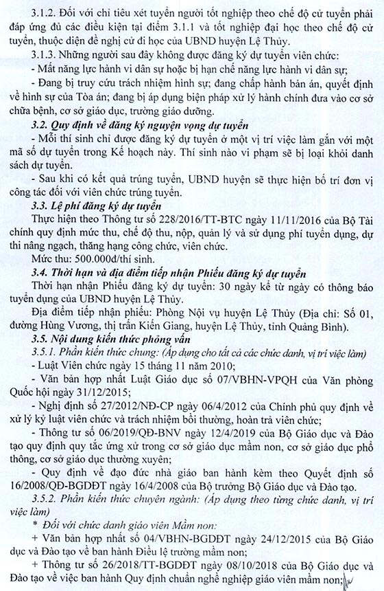 UBND huyện Lệ Thủy, Quảng Bình tuyển dụng viên chức giáo dục năm 2020