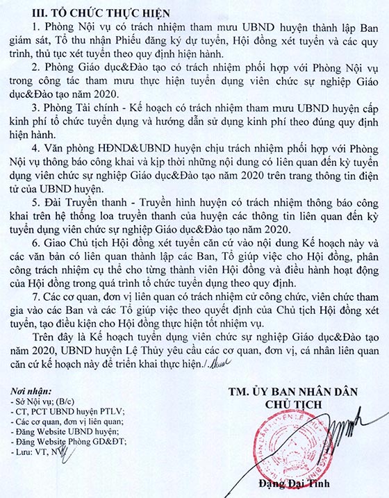 UBND huyện Lệ Thủy, Quảng Bình tuyển dụng viên chức giáo dục năm 2020