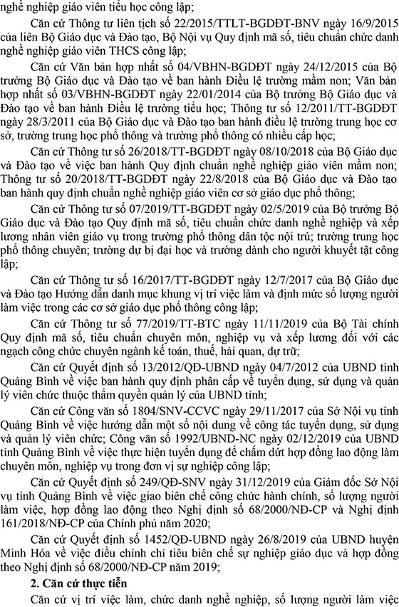 UBND huyện Minh Hóa, Quảng Bình tuyển dụng viên chức năm 2020