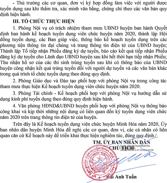 UBND huyện Minh Hóa, Quảng Bình tuyển dụng viên chức năm 2020