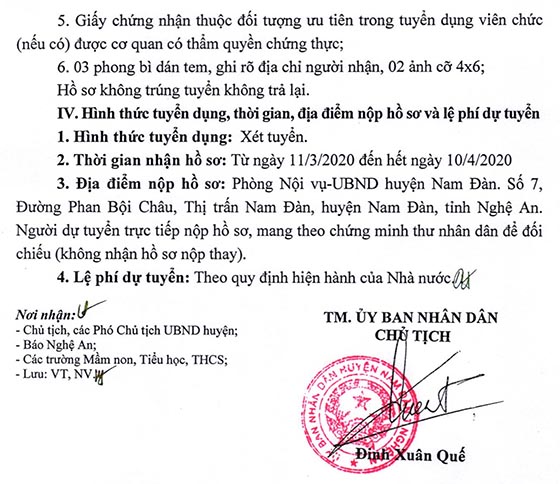 UBND huyện Nam Đàn, Nghệ An tuyển dụng viên chức Tiểu học năm 2020