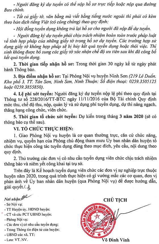 UBND huyện Ninh Sơn, Ninh Thuận tuyển dụng viên chức năm 2020