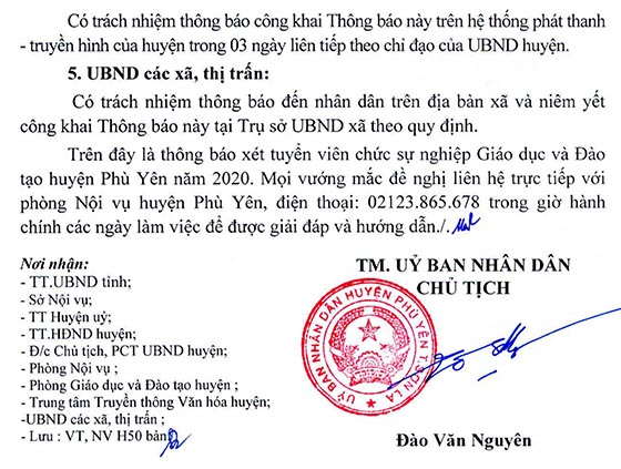UBND huyện Phù Yên, Sơn La tuyển dụng giáo viên năm 2020 