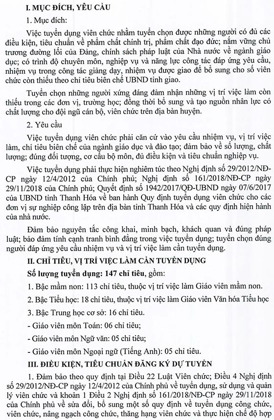 UBND huyện Quan Hóa, Thanh Hóa tuyển dụng giáo viên năm 2020
