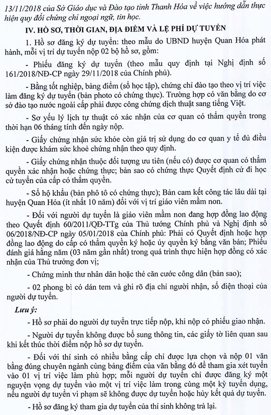 UBND huyện Quan Hóa, Thanh Hóa tuyển dụng giáo viên năm 2020