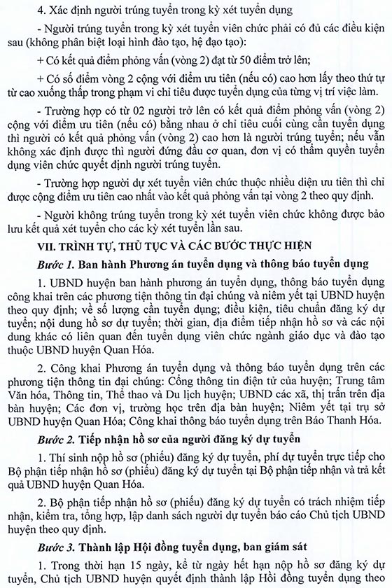 UBND huyện Quan Hóa, Thanh Hóa tuyển dụng giáo viên năm 2020