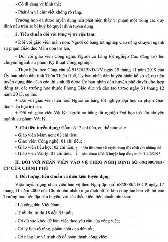 UBND huyện Quảng Điền, Thừa Thiên Huế tuyển dụng giáo viên năm 2020