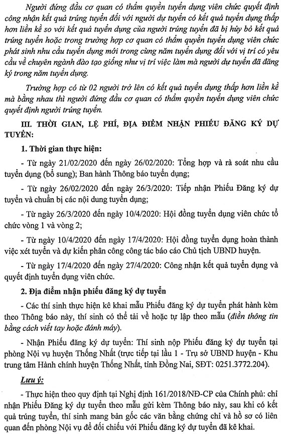 UBND huyện Thống Nhất, Đồng Nai tuyển dụng viên chức giáo dục đợt 1 năm 2020