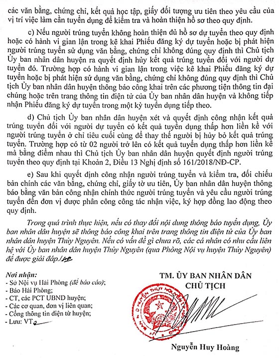 UBND huyện Thủy Nguyên, TP. Hải Phòng tuyển dụng giáo viên năm 2020
