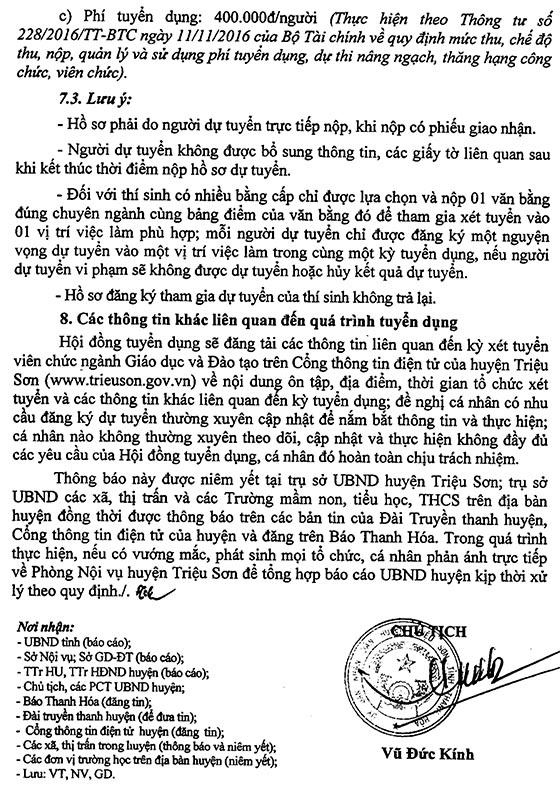  UBND huyện Triệu Sơn, Thanh Hóa tuyển dụng viên chức giáo dục năm 2020