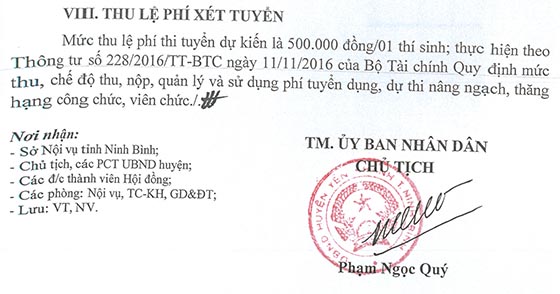 UBND huyện Yên Khánh, Ninh Bình tuyển dụng viên chức năm 2020