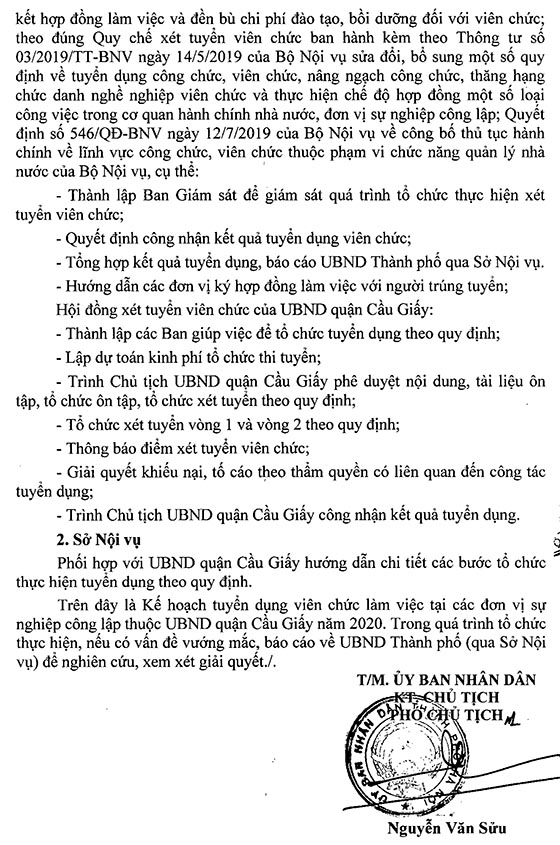 UBND quận Cầu Giấy, TP.Hà Nội tuyển dụng viên chức năm 2020