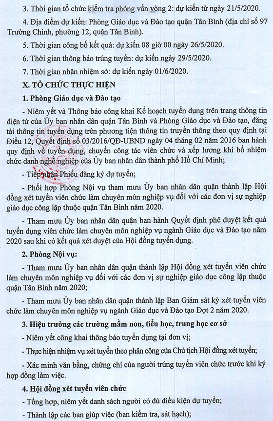 UBND quận Tân Bình, TP.HCM tuyển dụng viên chức giáo dục năm 2020