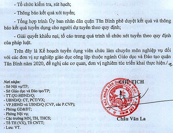UBND quận Tân Bình, TP.HCM tuyển dụng viên chức giáo dục năm 2020