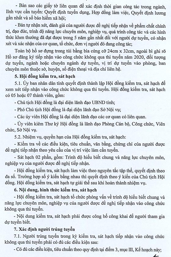 UBND tỉnh Quảng Bình tiếp nhận vào công chức không qua thi tuyển năm 2020 