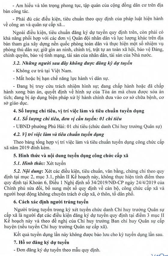 UBND TP.Đồng Hới, Quảng Bình tuyển dụng Chỉ huy Trưởng quân sự phường Phú Hải năm 2020