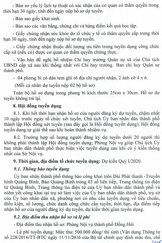 UBND TP.Đồng Hới, Quảng Bình tuyển dụng Chỉ huy Trưởng quân sự phường Phú Hải năm 2020