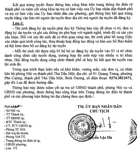 UBND TP.Thủ Dầu Một, Bình Dương tuyển dụng công chức cấp phường năm 2020