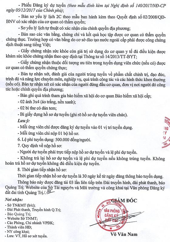 Văn phòng Đăng ký đất đai Quảng Trị tuyển dụng viên chức năm 2020