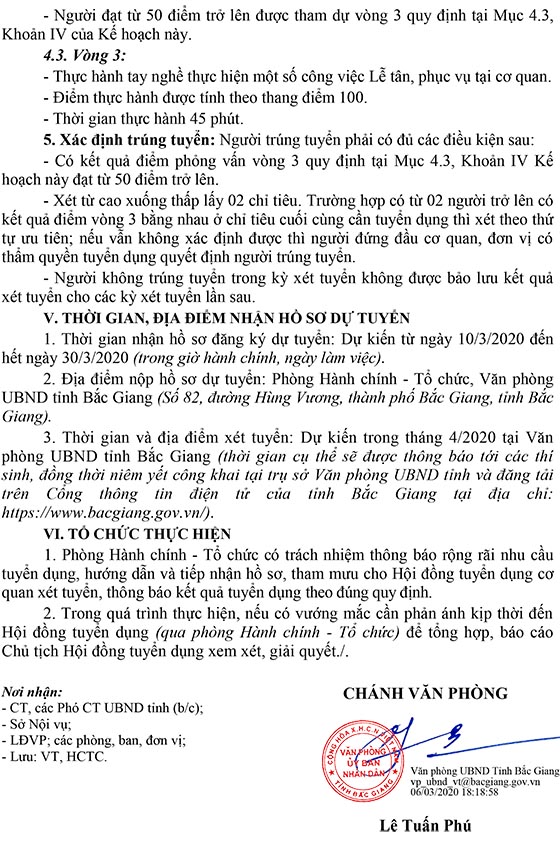 Văn phòng UBND tỉnh Bắc Giang tuyển dụng lễ tân năm 2020