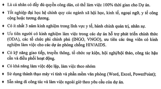 Ban Quản lý các dự án hỗ trợ phòng chống HIV/AIDS thông báo tuyển dụng