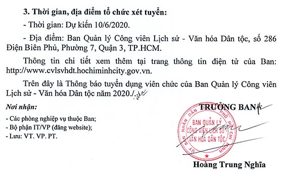 Ban Quản lý Công viên Lịch sử - Văn hóa Dân tộc tuyển dụng viên chức năm 2020 