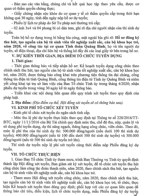 Ban Tổ chức Tỉnh ủy Quảng Bình thông báo tuyển dụng công chức năm 2020
