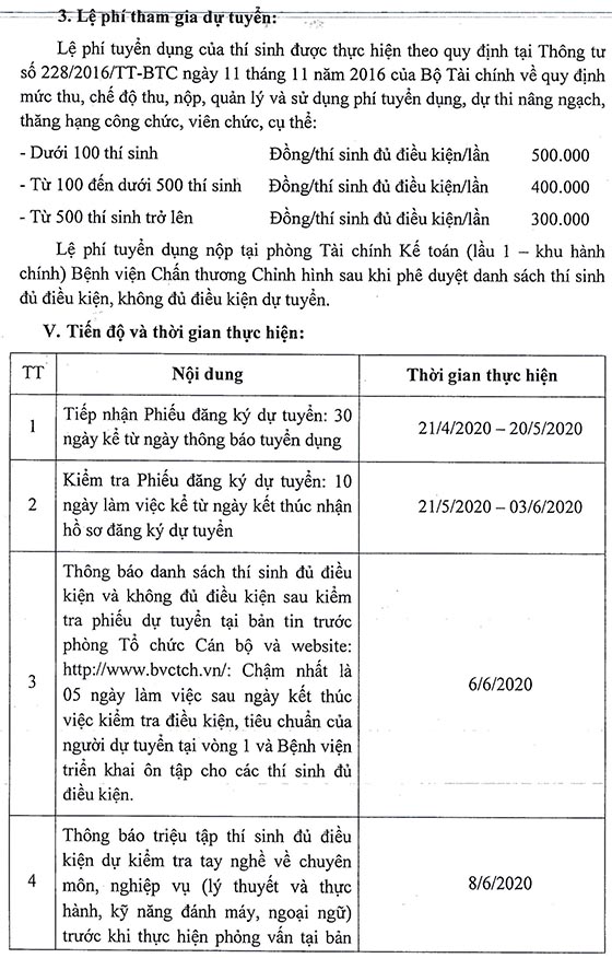 Bệnh viện Chấn thương Chỉnh hình TP.HCM xét tuyển viên chức năm 2020