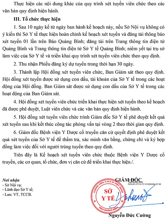 Bệnh viện Y Dược cổ truyền tỉnh Quảng Bình tuyển dụng viên chức năm 2020