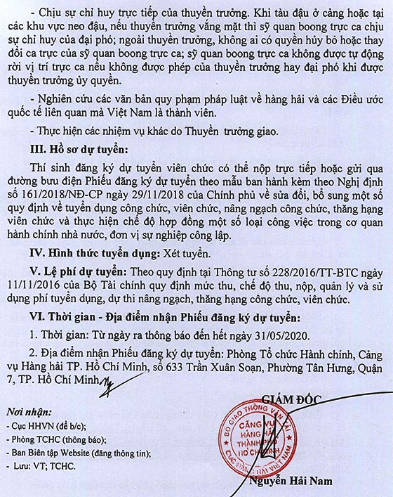 Cảng vụ Hàng hải TP.Hồ Chí Minh tuyển dụng viên chức năm 2020
