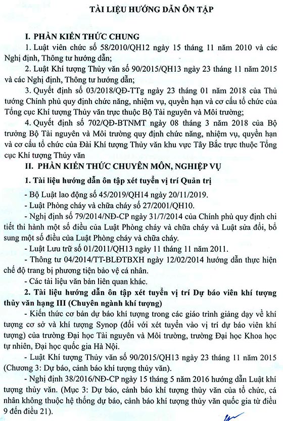 Đài khí tượng Thủy Văn khu vực Tây Bắc tuyển dụng viên chức năm 2020